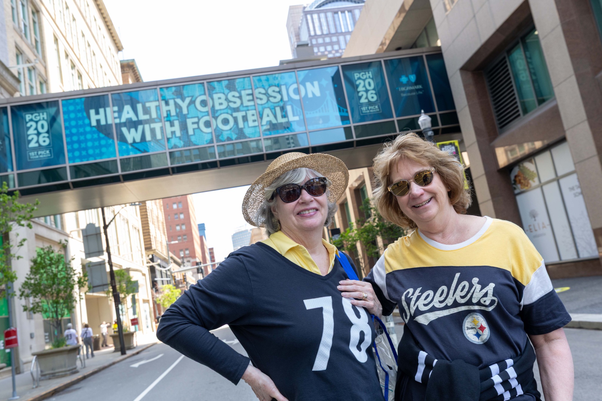 Steelers fans beneath the branded skybridge