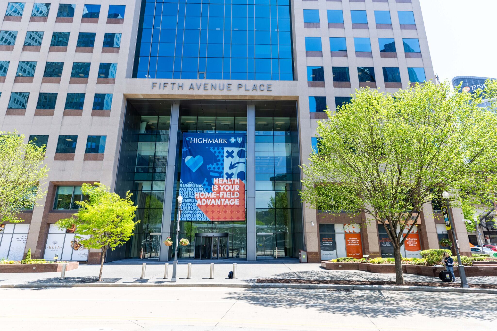 Fifth Avenue Place featuring the Highmark NFL Draft headquarters installation